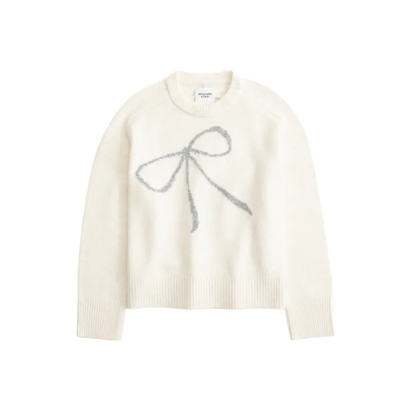 Abercrombie＆Fitch Solid Color Crew Neck Long-Sleeved Versatile Sweater Women's Cream-0