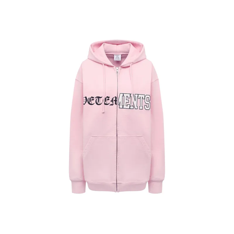 Vetements Vertical Cut Up Logo Zip Up Hoodie 'White'-0