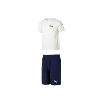 PUMA Casual Sportswear Men Set Beige Short Sleeved Shirt+Blue Shorts