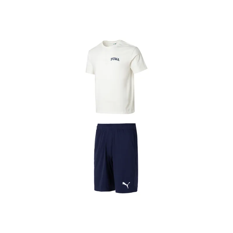 PUMA Casual Sportswear Men Set Beige Short Sleeved Shirt+Blue Shorts-0