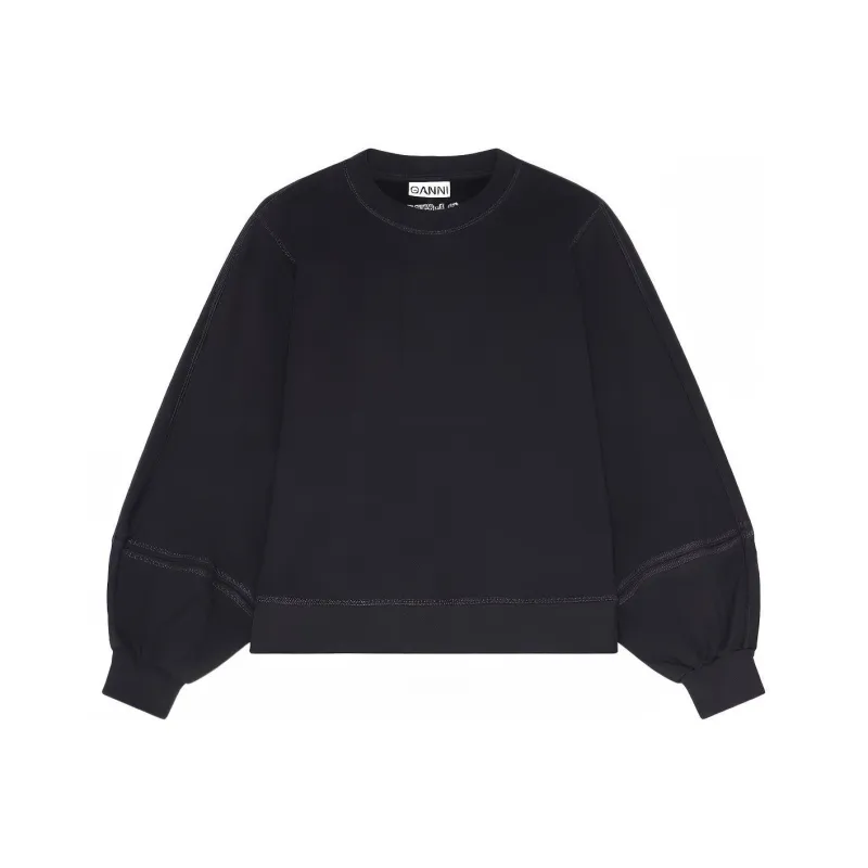 GANNI Puff Sleeve Sweatshirt 'Black'-0