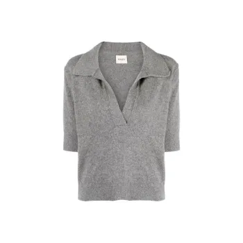 KHAITE Jo Short Sleeved Plunging V Neck Polo Top