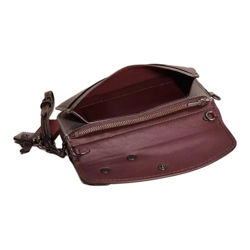COACH Double Up Glove Tanned Leather Shoulder Bag Small Size Women's Silver Gray & Taupe-2