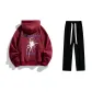 Fleece-Lined Clothing Sets (Burgundy Fleece-Lined Hoodies & Sweatshirts+Black Fleece-Lined Casual Pants)