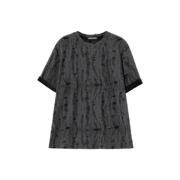 SOON FLOWER Drop Shoulder Sleeve Short Sleeved T Shirts Women's Dark Gray
