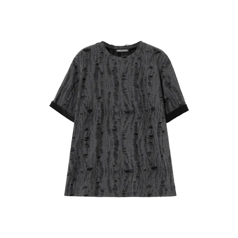 SOON FLOWER Drop Shoulder Sleeve Short Sleeved T Shirts Women's Dark Gray-0