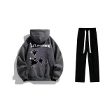 Fleece-Lined Clothing Sets (Dark Gray Fleece-Lined Sweatshirt+Black Fleece-Lined Casual Pants)