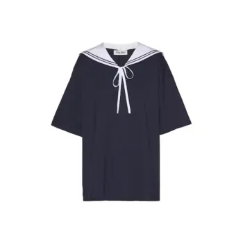 MIU MIU SS23 Drop Shoulder Sleeve T Shirt Women's Blue