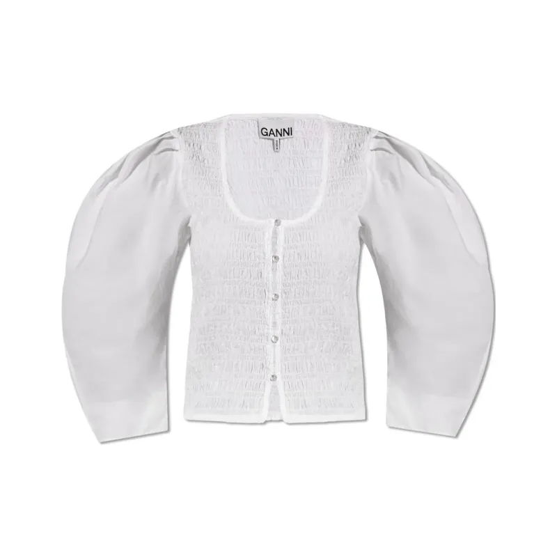 GANNI Poplin Cropped Blouse-0
