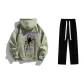 Clothing Set (Moss Green Sweatshirt+Black Casual Pants)