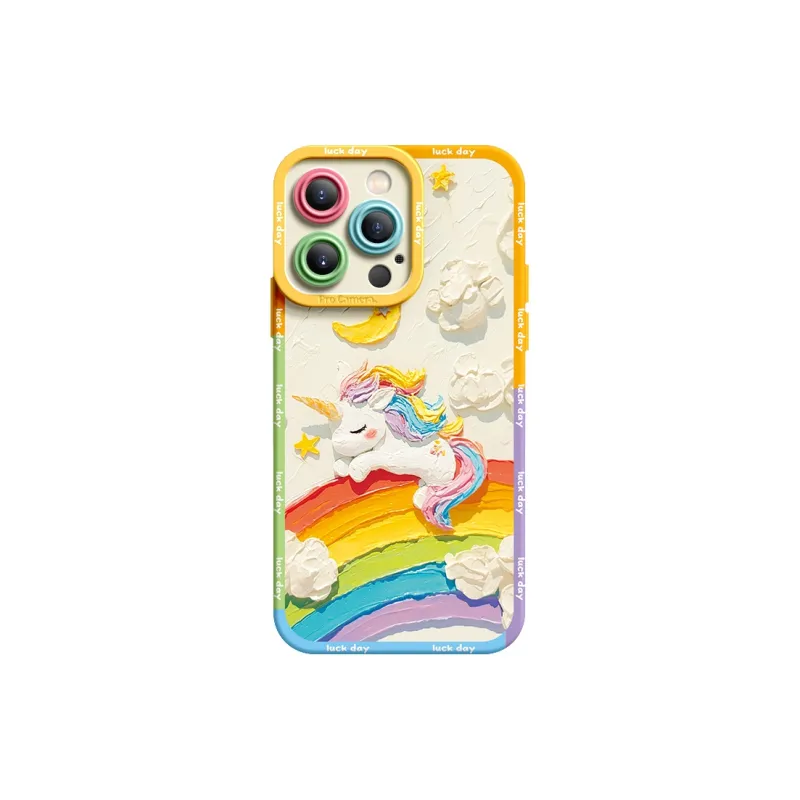 I Create My Art Silicone Material Sunshine Rainbow Little White Horse Phone Cases Compatibility IPhone16/15/14/13/12/11-12