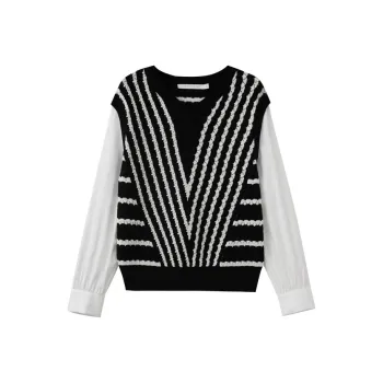 SHUIYUNJIAN Sweater Women's Black Stripes