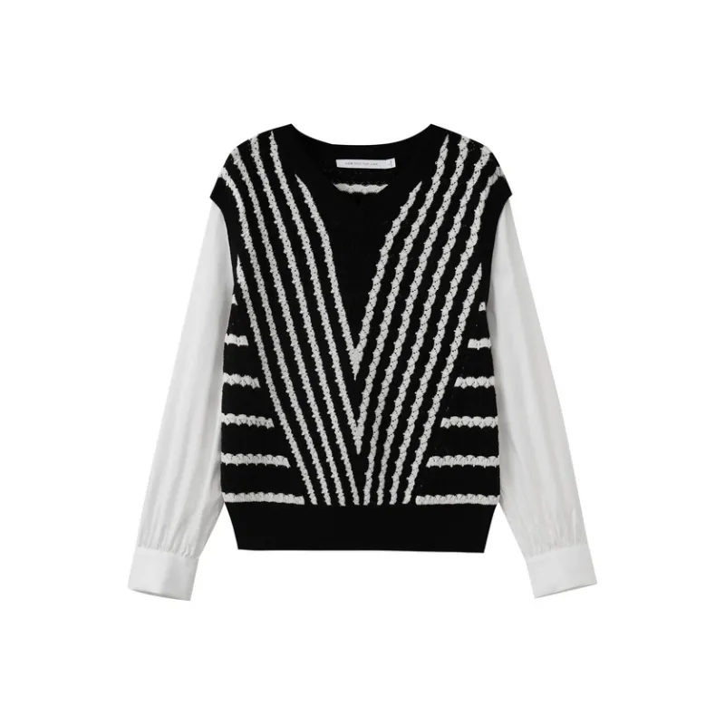 SHUIYUNJIAN Sweater Women's Black Stripes-0