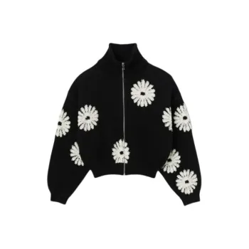 Sandro Floral Trucker Style Sweater Women's Black