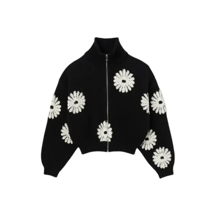 Sandro Floral Trucker Style Sweater Women's Black-0