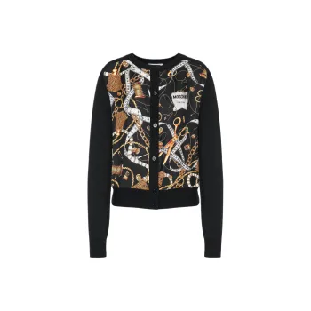 MOSCHINO Allover Sartorial Wool Cardigan Sweater Women's Black