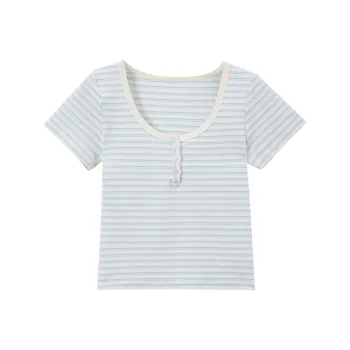 SUSANSAN T Shirt Women's Blue Stripes