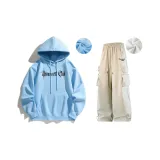 Glacier Blue Sweatshirt+Apricot Casual Pants[Fleece-Lined]