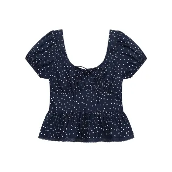 1ESS LA MODE Puff Sleeve T Shirt Women's Navy Blue