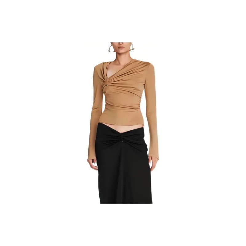 DION LEE SS24 GATHERED BOLT LONG SLEEVE TOP T-Shirt Women's TIMBER/Wood Color-0