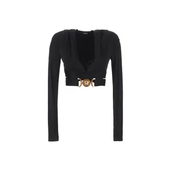 VERSACE Jersey Hooded Top With Medusa Buckle 'Black'