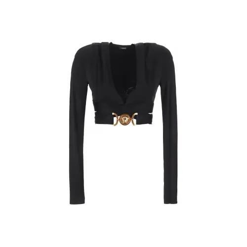 VERSACE Jersey Hooded Top With Medusa Buckle 'Black'