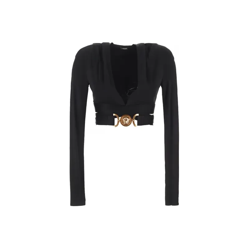 VERSACE Jersey Hooded Top With Medusa Buckle 'Black'-0