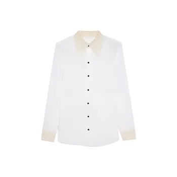 SAINT LAURENT Striped Lace Embroidered Shirt