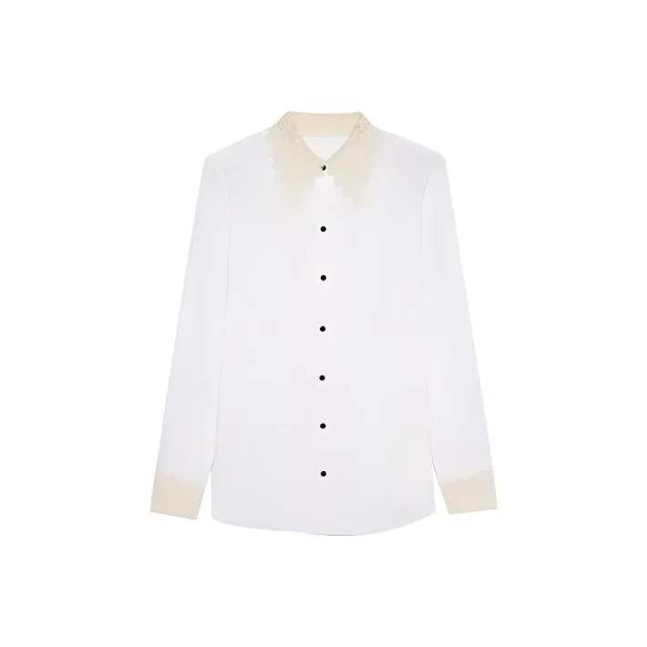 SAINT LAURENT Striped Lace Embroidered Shirt-0
