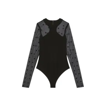 Givenchy Long Sleeve Bodysuit 4G Tulle 'Black'