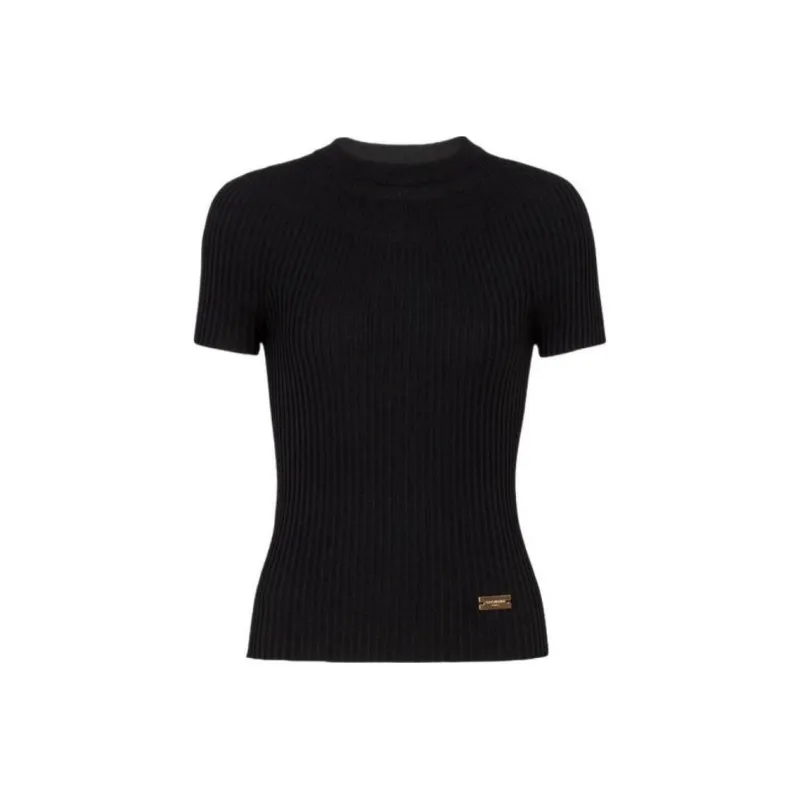 BALMAIN Logo Plaque Short Sleeved Ribbed Knit Top-0