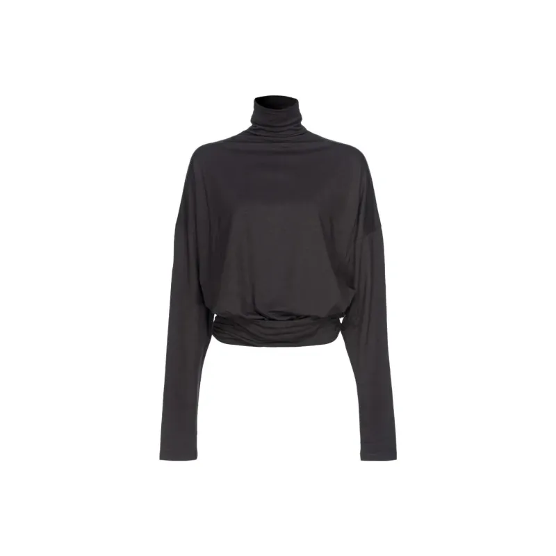 PINKO FW23 Maglia Dolcevita Drappeggiata Sweater Women's Black-0
