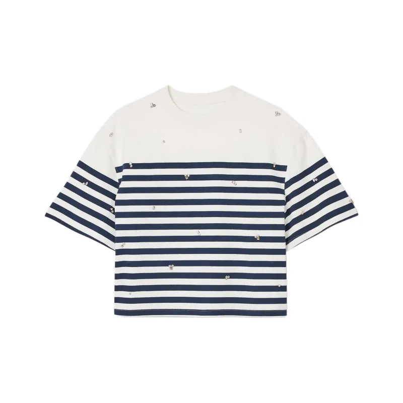 Sandro Sailor Rhinestone detailed T shirt-0