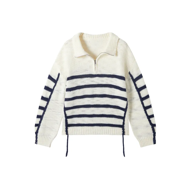 DIALOGUE Sweater Women's Blue White Stripes-0