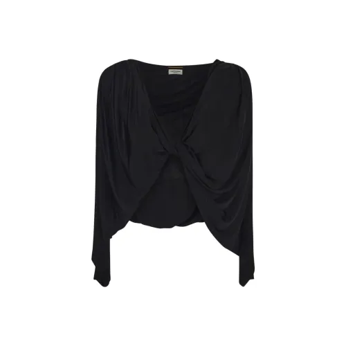 SAINT LAURENT Open-Front Ruched Long-Sleeved Top