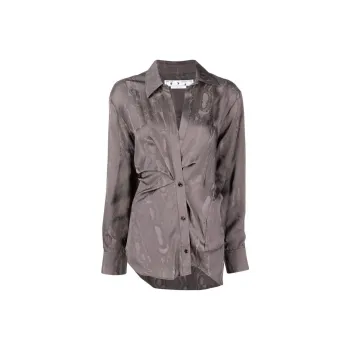 OFF WHITE Jacquard Satin Wrap Top Brown