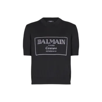 BALMAIN Logo Intarsia Crewneck T Shirt