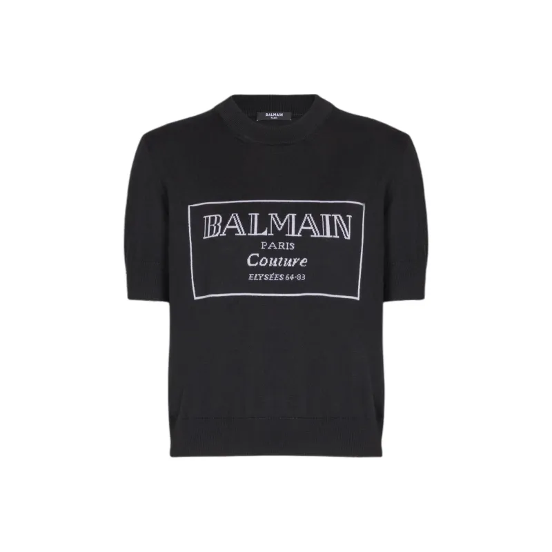 BALMAIN Logo Intarsia Crewneck T Shirt-0