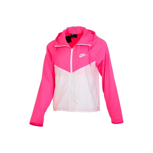 Nike Sport Colorblock Zip Up Hooded Water Resistant Jacket White Pink