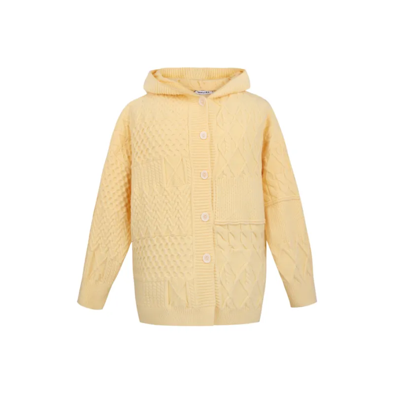 INSLIISA Knitted Fabric Cardigan Women's Yellow-0