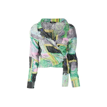 VERSACE Barocco Patchwork Print Cropped Silk Shirt 'Multicolor'