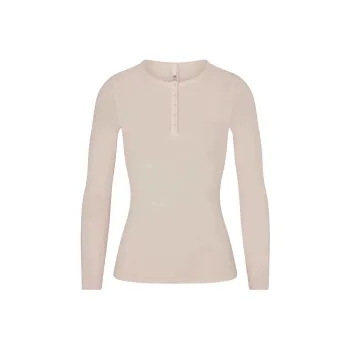 SKIMS NEW VINTAGE LONG SLEEVE HENLEY T Shirt Women's STONE/Stone Color