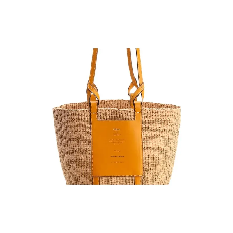 Chloe Straw Woven Tote Bag, Shoulder Bag Large Size Women's Beige & Yellow-3