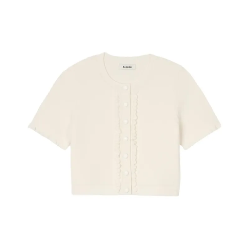 Sandro Ruffle trim Cropped Cardigan-0