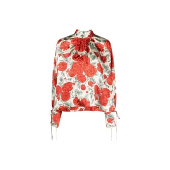 GANNI Silk Stretch Satin Oversized Blouse 'Sand'