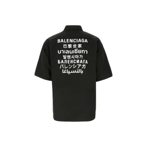 Balenciaga Languages Short Sleeve Button Down Shirt 'Black'