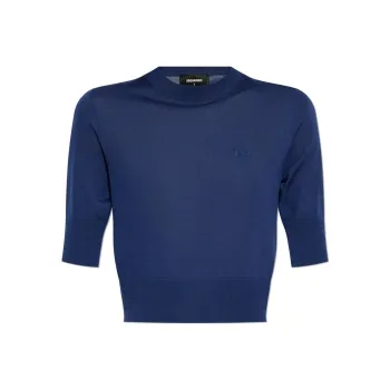 DSQUARED 2 D2 Logo Embroidered Cropped Knit Top