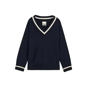GANT Superfine Lambswool Contrast V-Neck Sweater Sweater Women's Dark Blue