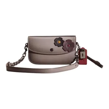 COACH Double Up Glove Tanned Leather Shoulder Bag Small Size Women's Silver Gray & Taupe