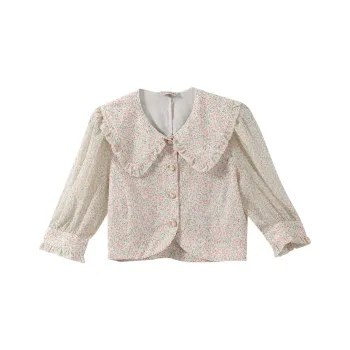 YUMOMO STAR Shirts Women's Apricot Base With Pink Floral Pattern